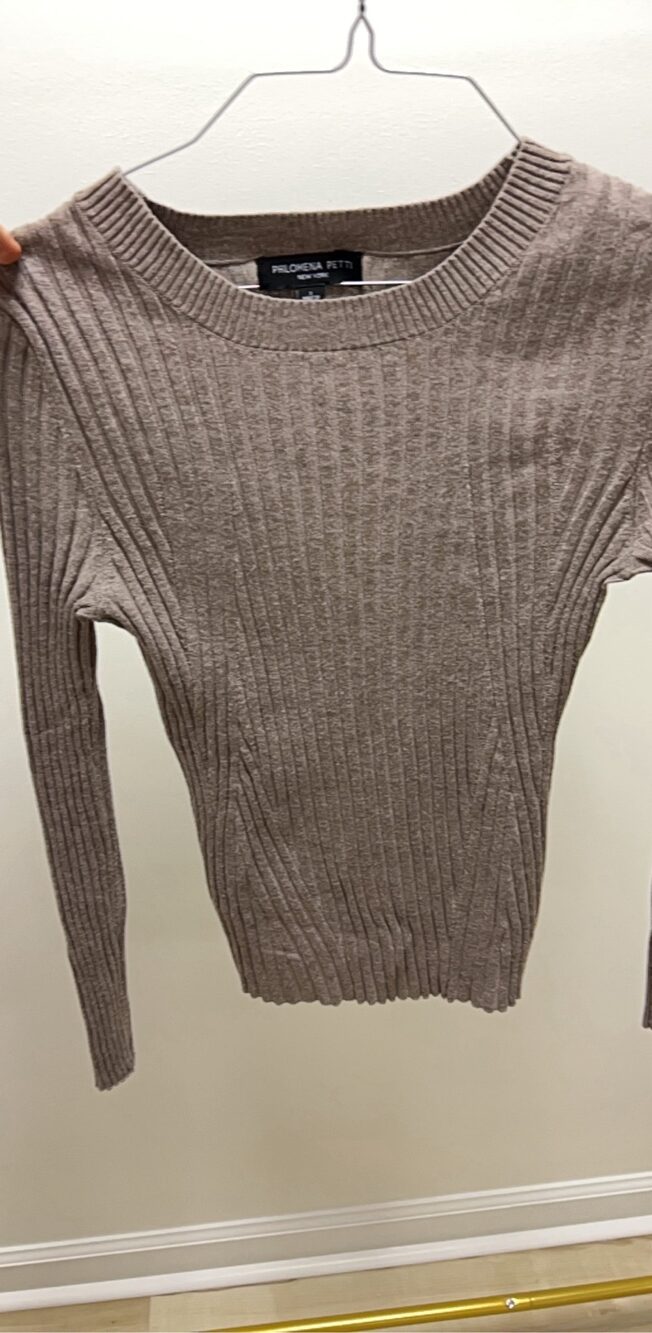 Philomena Petti Women Taupe Ribbed Sweater Small Rayon Blend